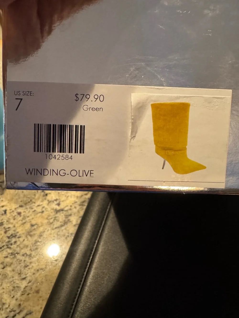 AKIRA Winding Olive Green Suede Pointed Toe Mid-Calf Boots Stiletto Heel Size 7 - Picture 6 of 6